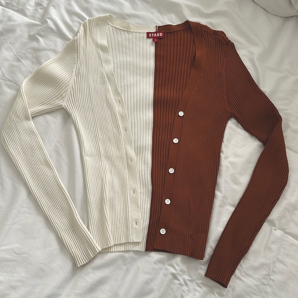 Staud signature two tone Cargo Cardigan
